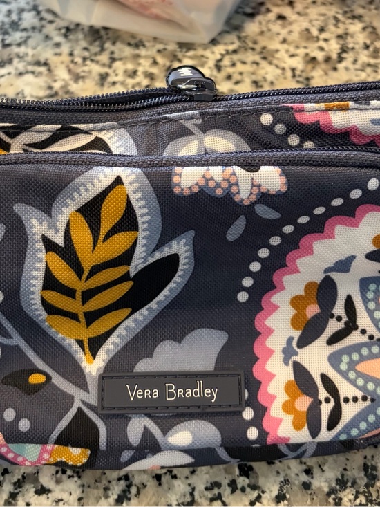 Vera Bradley Handbags - Vera Bradley Navy Floral Quilted Cosmetic Pouch with Mustard and Pink Accents